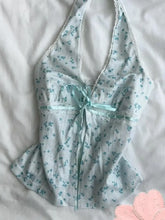 BXOXO Sexy Halter Flower Print Y2k Goth Woman Clothing Sweet Lace Bow Punk Sling Vintage Harajuku Crop Top Korea V-Neck Summer 90s Tee